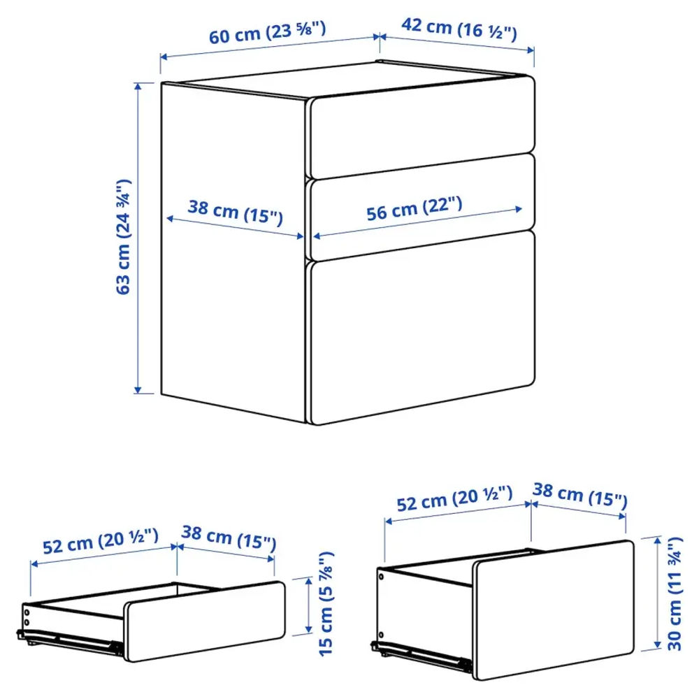 Комод детский - IKEA PLATSA/SMÅSTAD/SMASTAD, 60x42x63 см, белый/серый, ИКЕА
