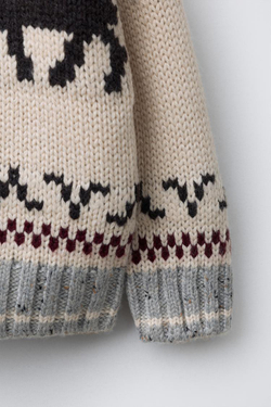 ZARA КАРДИГАН ИЗ СМЕСОВОЙ ШЕРСТИ С ОРНАМЕНТОМ ОЛЕНЕЙ, БЕЖЕВЫЙ