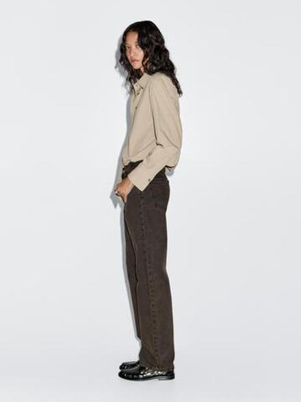 Massimo Dutti Джинсы прямого кроя с высокой талией, натуральный серый