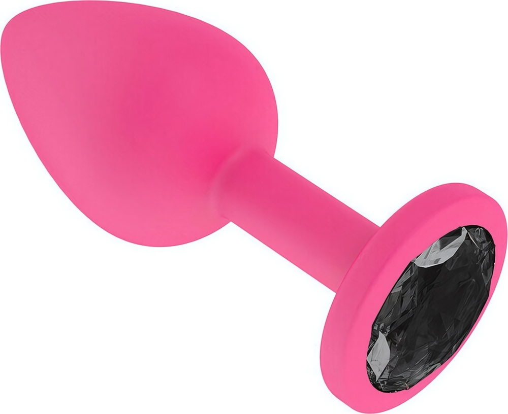 Маленькая розовая пробка с черным кристаллом ONJOY Silicone Collection (Цвет: розовый с черным)