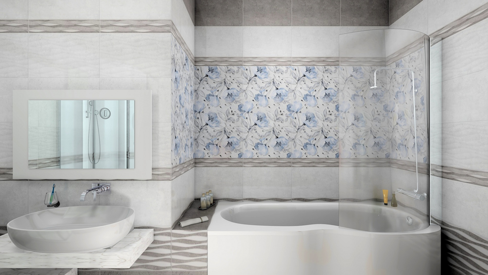 Панель ПВХ 3D Милана голубые цветы рисунок 2700х250 мм