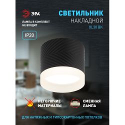 Светильник настенно-потолочный спот ЭРА OL38 BK под GX53 IP20 черный | Накладные светильники