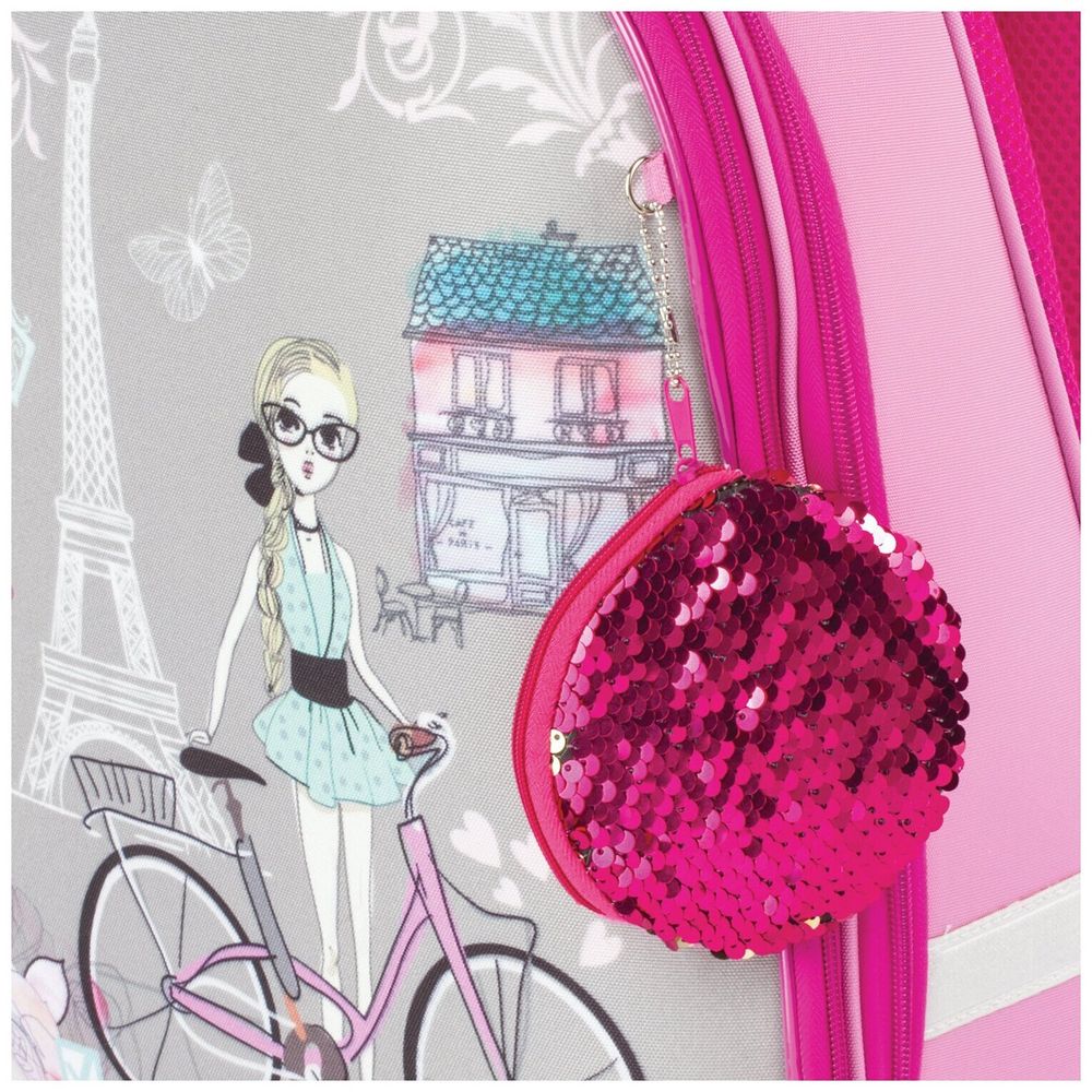 Ранец BRAUBERG PREMIUM, 2 отделения, с брелком, Paris cycling, 38х29х16 см, 227813