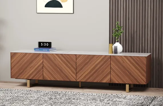 Тумба Adagio 200х52 см, орех, белая керамика