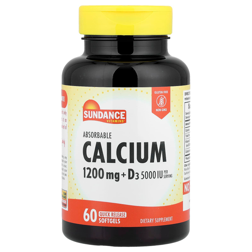 Sundance Vitamins, легкоусвояемый кальций с витамином D3, 60 капсул с быстрым высвобождением
