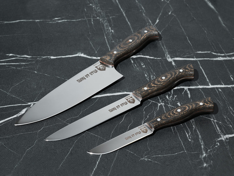 Набор из 3 кухонных ножей "Сыну от отца", японская сталь AUS-10