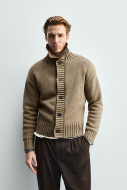 ZARA ВЯЗАНЫЙ КАРДИГАН, РЫЖЕВАТО-КОРИЧНЕВЫЙ