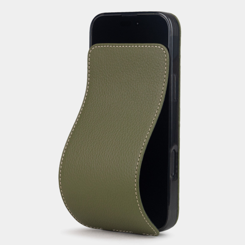 Кожаный чехол для iPhone 16 Pro Max, теленок зеленого цвета