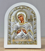 Семистрельная БМ, икона арочная, белое дерево 175х225