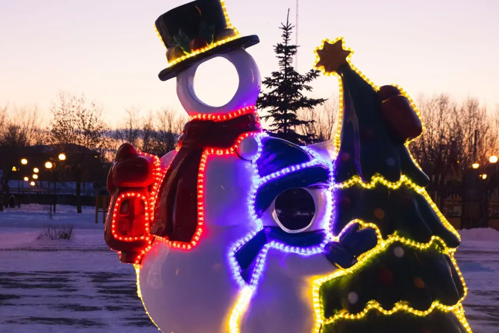 фотозона с подсветкой и подиумом "Папа и я - снеговики"