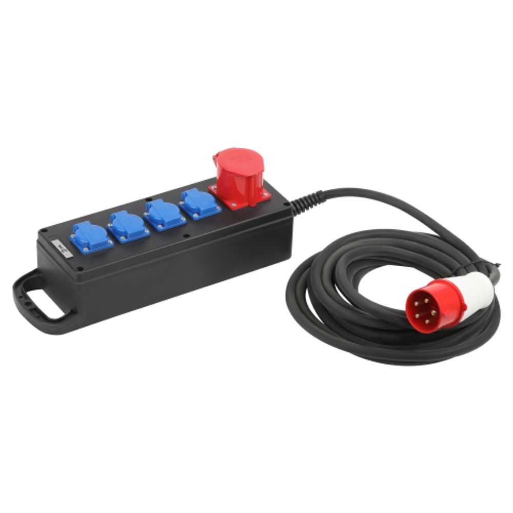 Удлинитель силовой ЭРА IND380-U-5e-5x2,5-10m-IP44 380В на каучуковой колодке 5 розеток 1xCEE 5P/4xSCHUKO 10м КГ 5x2,5 | Силовые удлинители