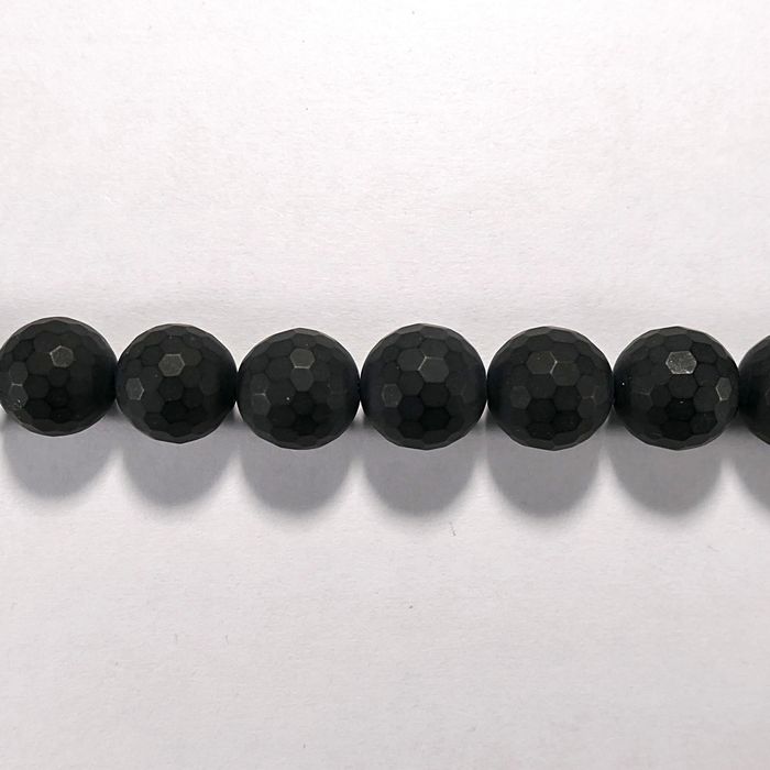 Бусина из оникса черного матового, фигурная, 12 мм (шар, граненая)