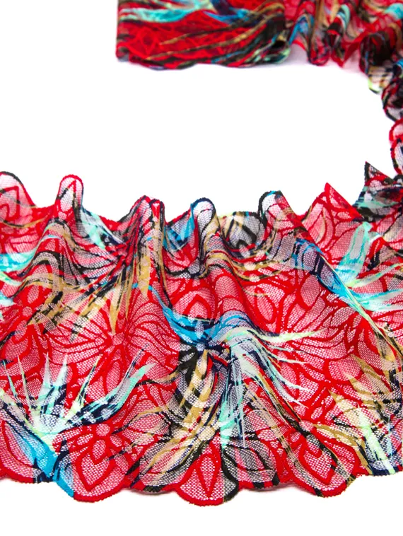 03-235 Кружево эластичное 21 см, Hawaii, красный/голубой/ментол