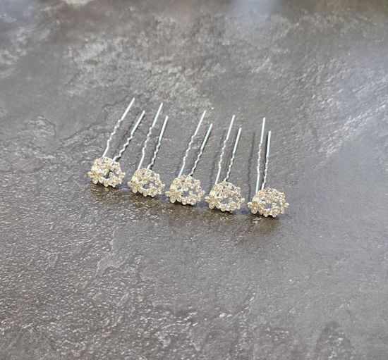 Набор шпилек "Цветочки" стразы, 3 шт, серебро