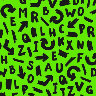 Буквы и стрелки на зеленом фоне