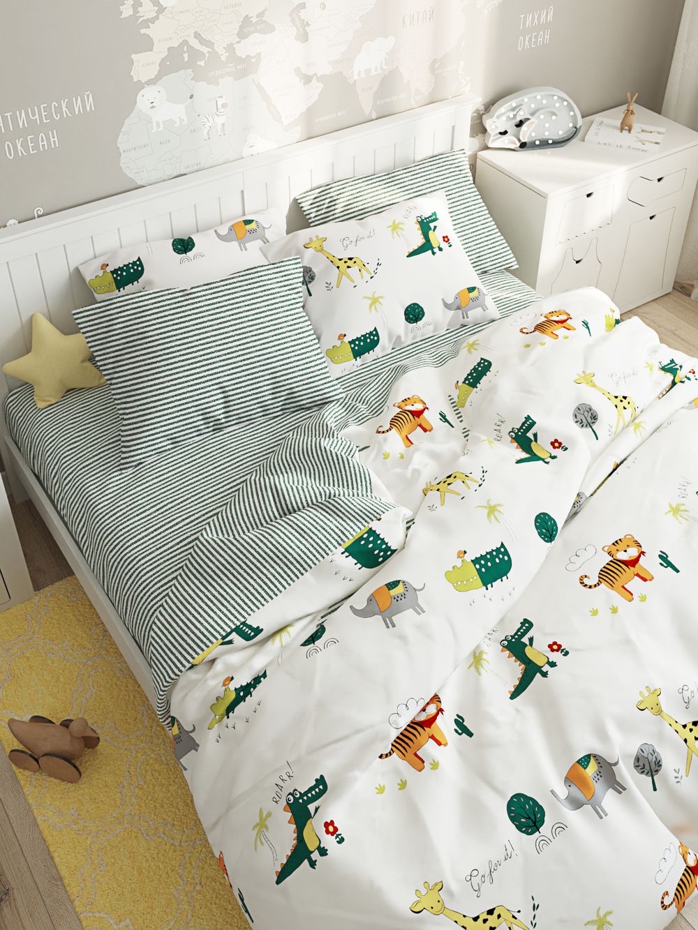 Постельное белье перкаль Сказка "Корней/Корней (компаньон)" 2-спальное Наволочка 50х70 см 2 шт Простынь 240x215 см Пододеяльник 175x215 см