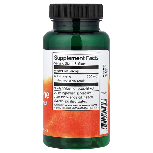 Swanson Vitamins, D-лимонен, экстракт апельсиновой цедры, 250 мг, 60 мягких таблеток