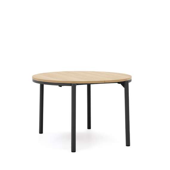 Стол раздвижной Montuiri Ø120-200 см, дубовый шпон, черные ножки