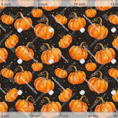 Хэллоуин. Оранжевые тыквы на чёрном звёздном небе by Lunnica 500 DPI