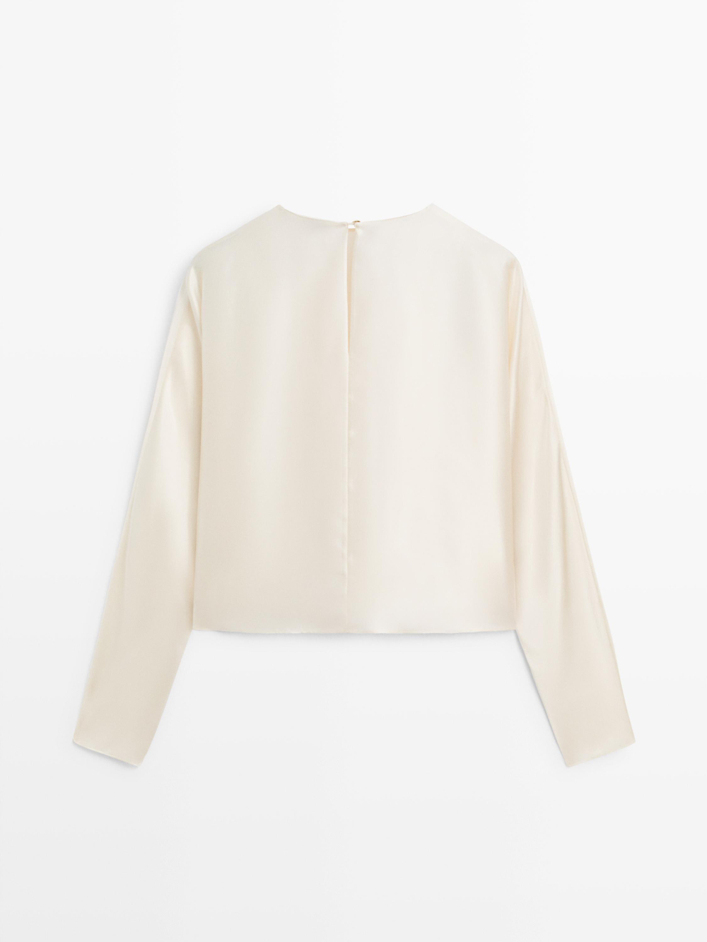 Massimo Dutti Блузка с короткими рукавами «летучая мышь» из 100% шелка - STUDIO, натуральный/кремовый