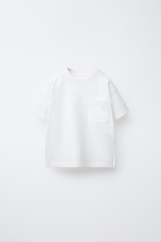 ZARA ОДНОТОННАЯ ФУТБОЛКА С КАРМАНОМ, БЕЛЫЙ