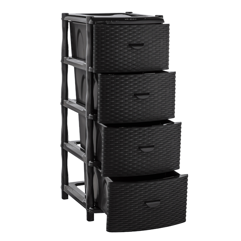 Комод "Элластик" 4 ящика с фасадом Люкс (плетенка), цвет шоколадный, ножки на колесиках