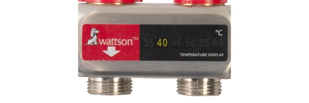 Коллекторная группа 1"х3/4" на 4 контура WATTSON с термостатическими и настроечными клапанами, нержавеющая сталь