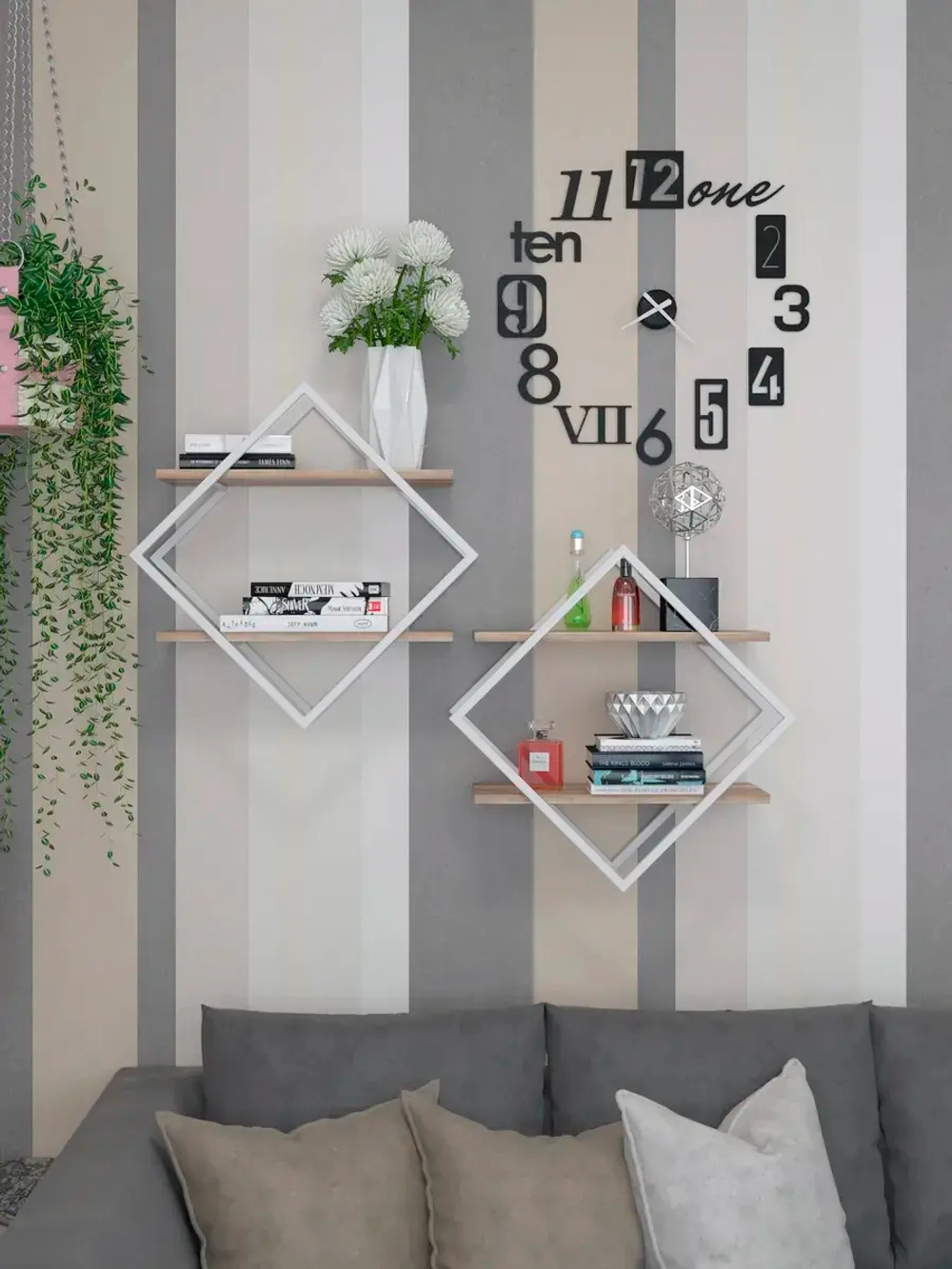 Набор полок ромб настенных белых-дуб  - БД