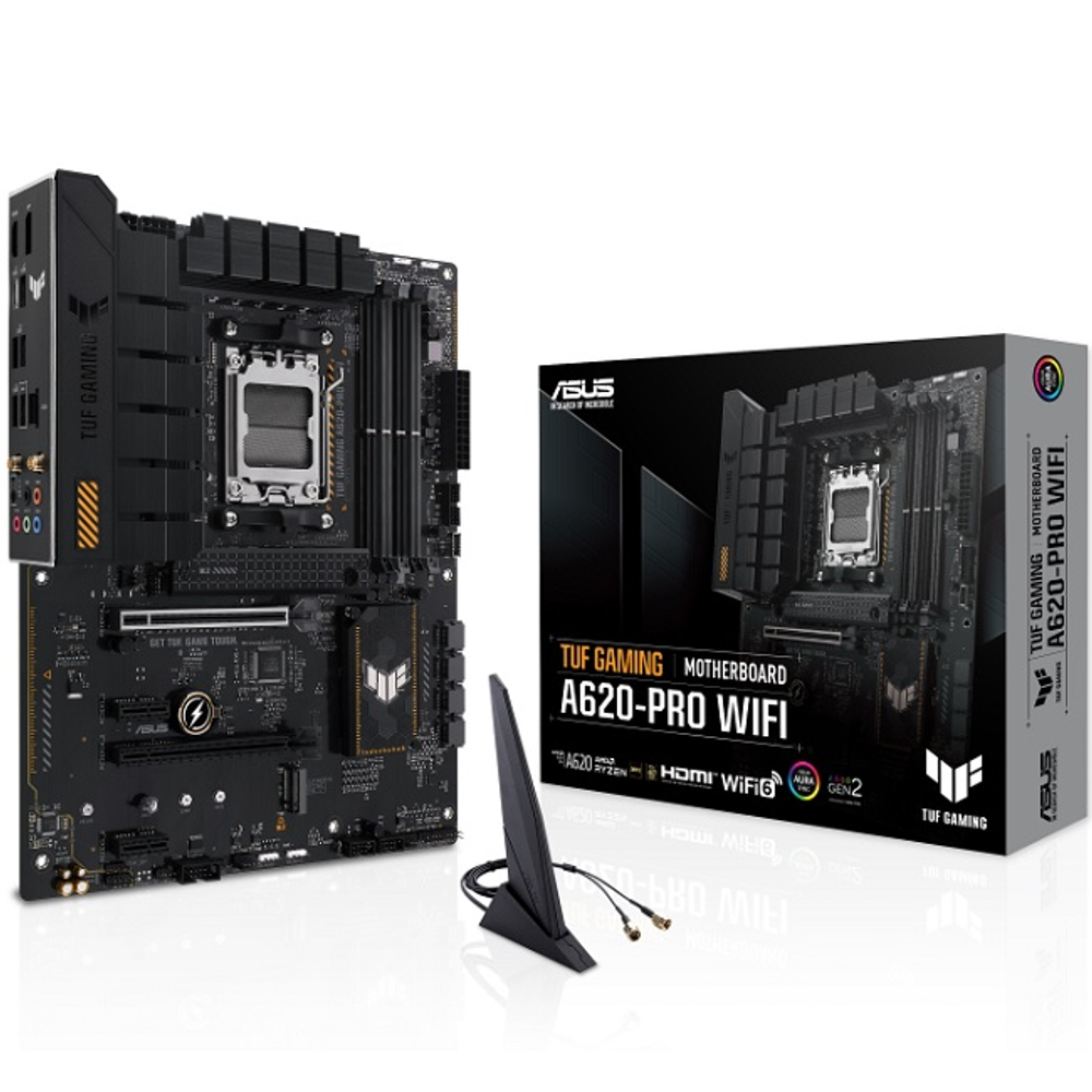 Материнская плата ASUS TUF GAMING A620-PRO WIFI (AM5/AMD A620/2xDDR5/3xPCI-Ex16/2xM.2/SB7.1/GLAN/Wi-Fi/BT/HDMI/DP/mATX)