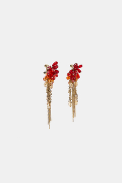 ZARA СЕРЬГИ С КРИСТАЛЛАМИ И БАХРОМОЙ, КРАСНЫЙ