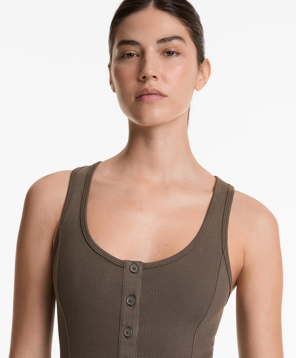 Oysho Короткий комбинезон из плотного смесового хлопка в рубчик, угольный