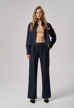 Брюки с поясом на резинке синие