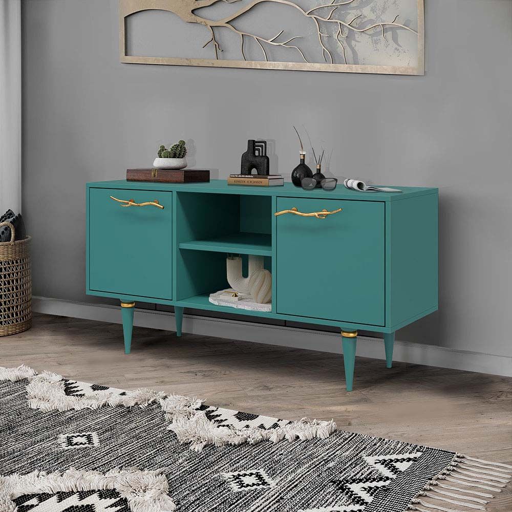 Тумба под ТВ Арт Колор matte 117см Классик Голд Пастельно-синий матовый