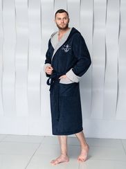 Халат мужской STEVEN с капюшоном Синий/серый "Polens"