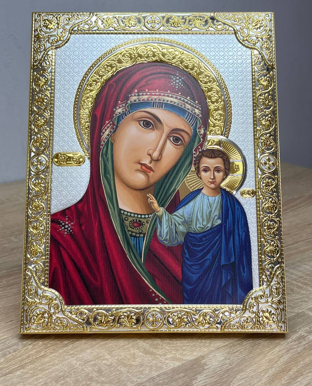 Казанская БМ, икона прямоугольная без рамки, античная 160х210