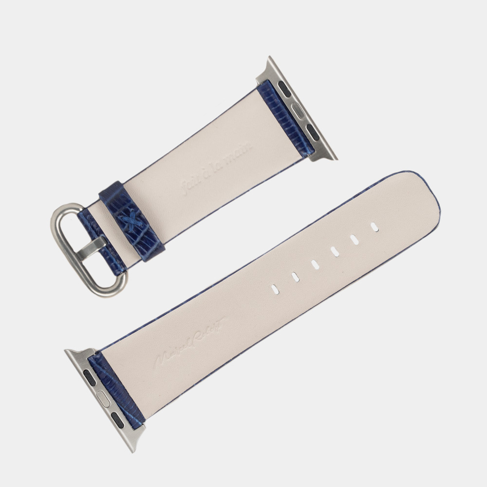 Ремешок для Apple Watch 44/45/46 mm из кожи ящерицы, синего цвета