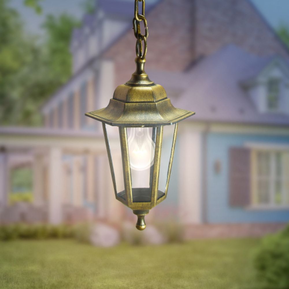 Садово-парковый светильник ЭРА НСУ 06-60-001 бронза 6 гранный подвесной IP44 Е27 max60Вт