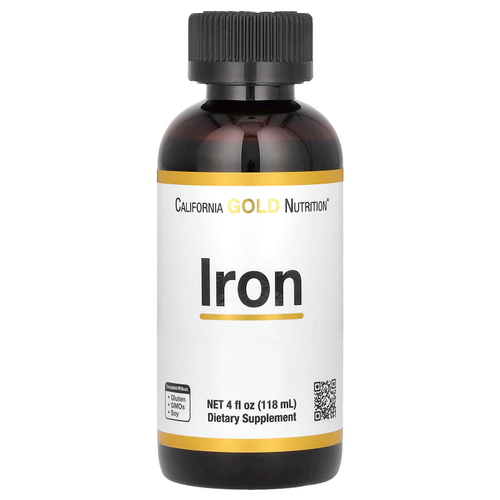 California Gold Nutrition, железо в виде хелатного бисглицината железа с корнем щавеля курчавого, 118 мл (4 жидк. унции)