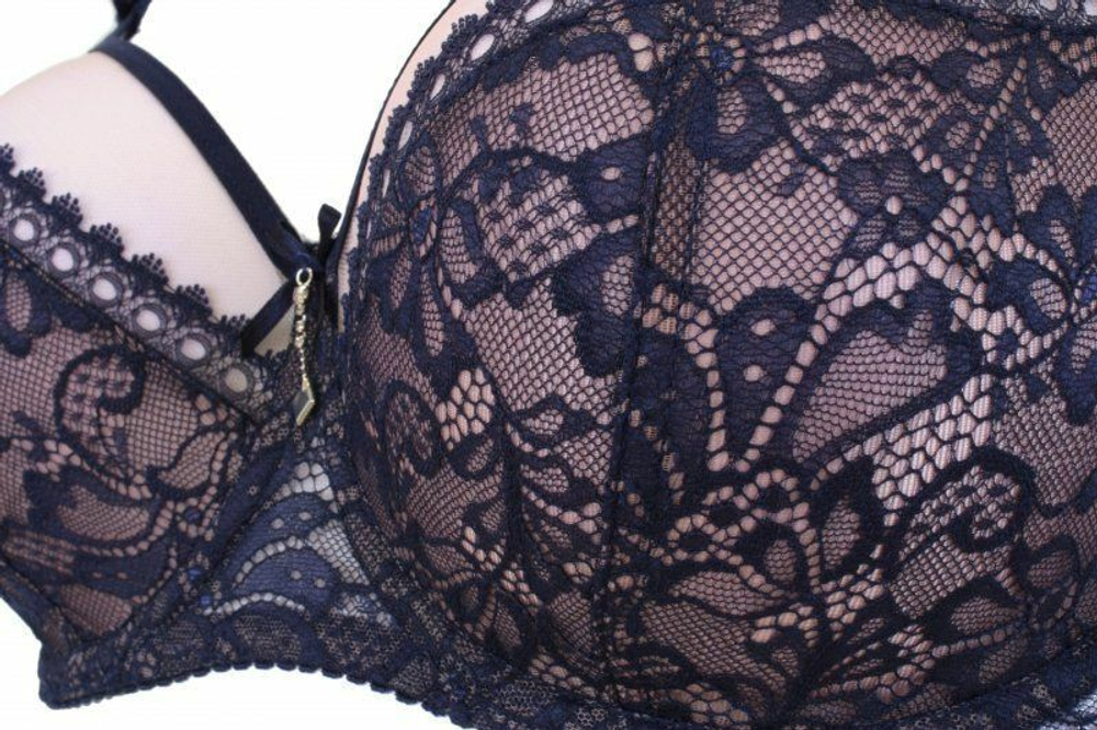 Темно-синий бюстгальтер +size на косточках с боковыми поддержками (Размер: 75J) (Цвет: темно-синий)