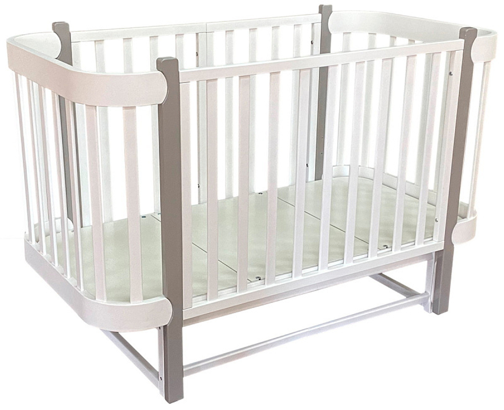 Детская кроватка Кедр Adele продольный маятник 3 в 1 белый/серый