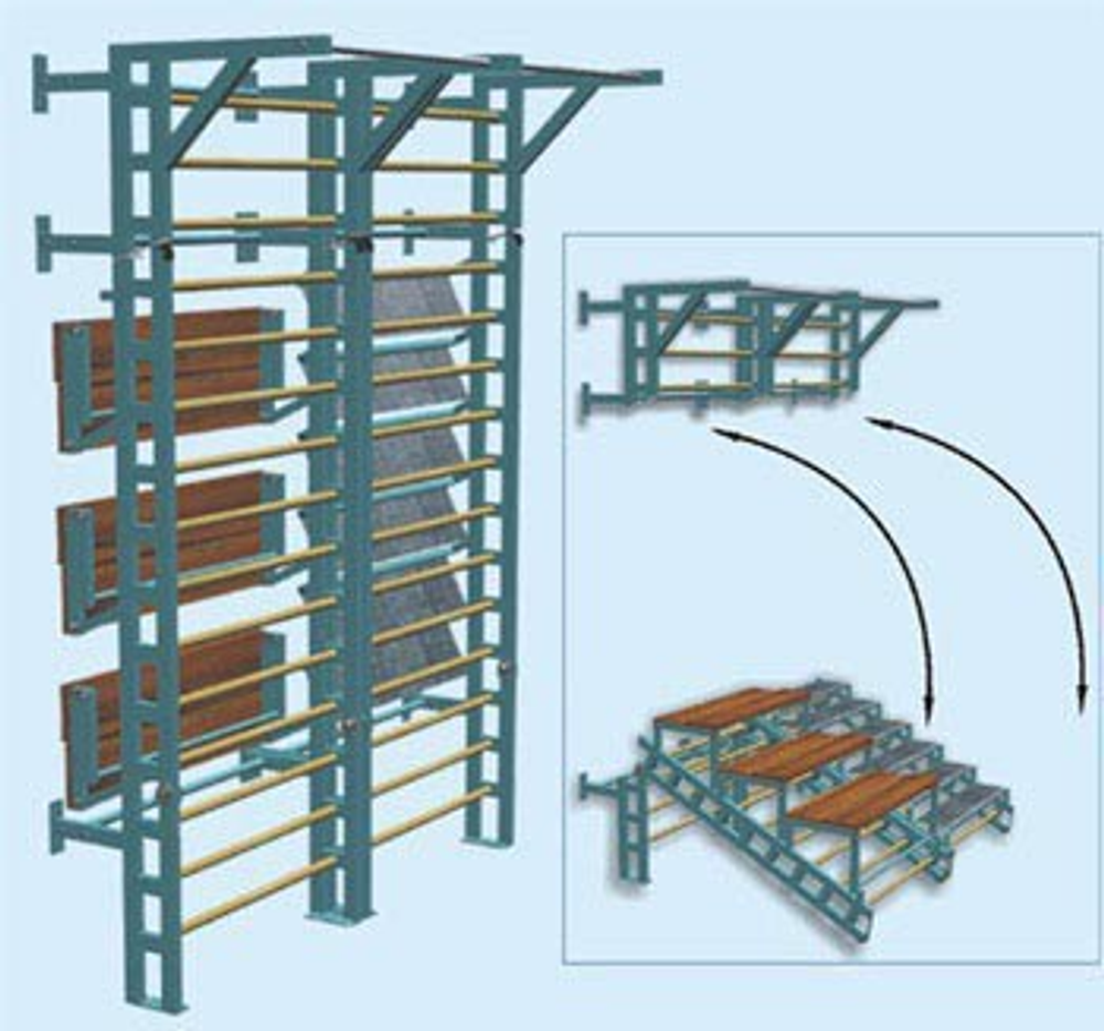 Гимнастическая стенка, трансформирующаяся в трибуну