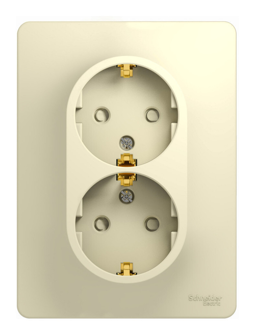 Schneider Electric Glossa Бежевый Розетка 2-местная с заземляющими контактами со шторками в сборе с рамкой IP20 скрытая установка GSL000226