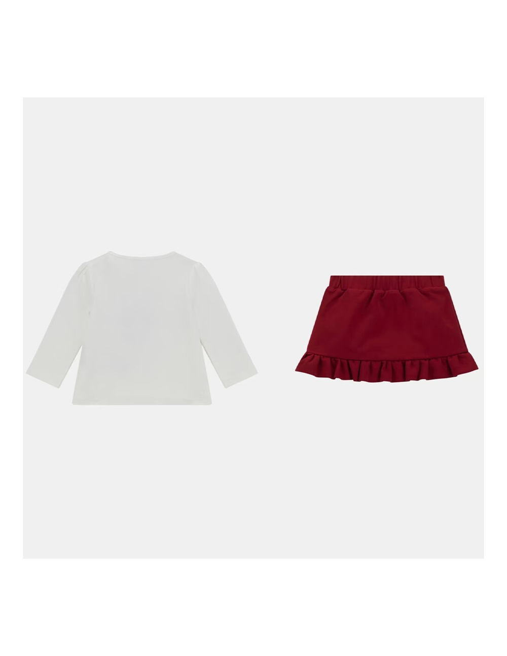 Футболка с длинным рукавом + юбка GUESS Экрю/Красный/Аппликация: красное сердце/Золотые пайетки Девочка