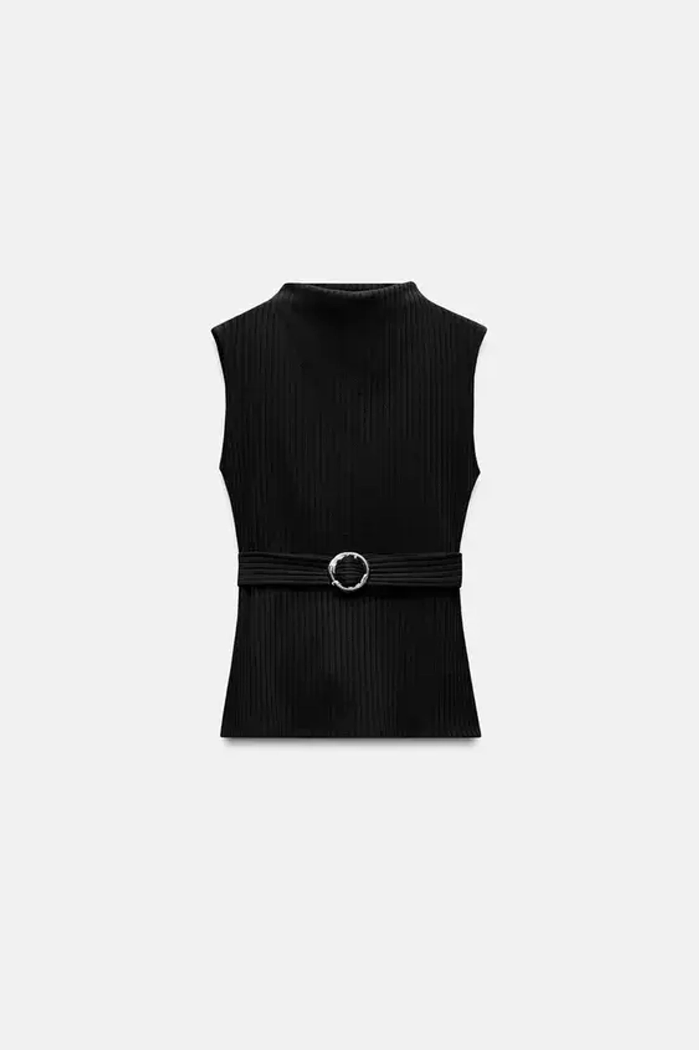 ZARA ТОП В РУБЧИК С ПОЯСОМ, ЧЕРНЫЙ