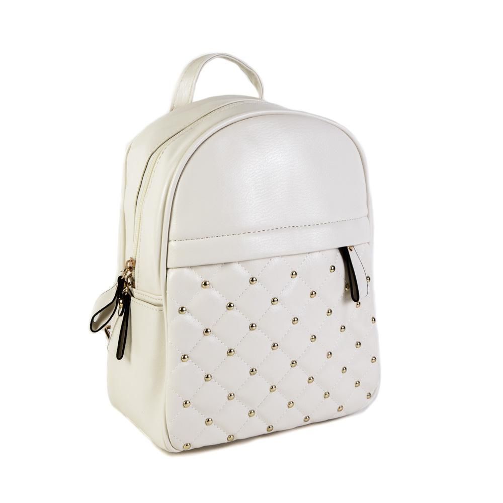 Средний стильный женский повседневный рюкзак с клёпками 23х28,5х12 см белого цвета из экокожи 4798-3