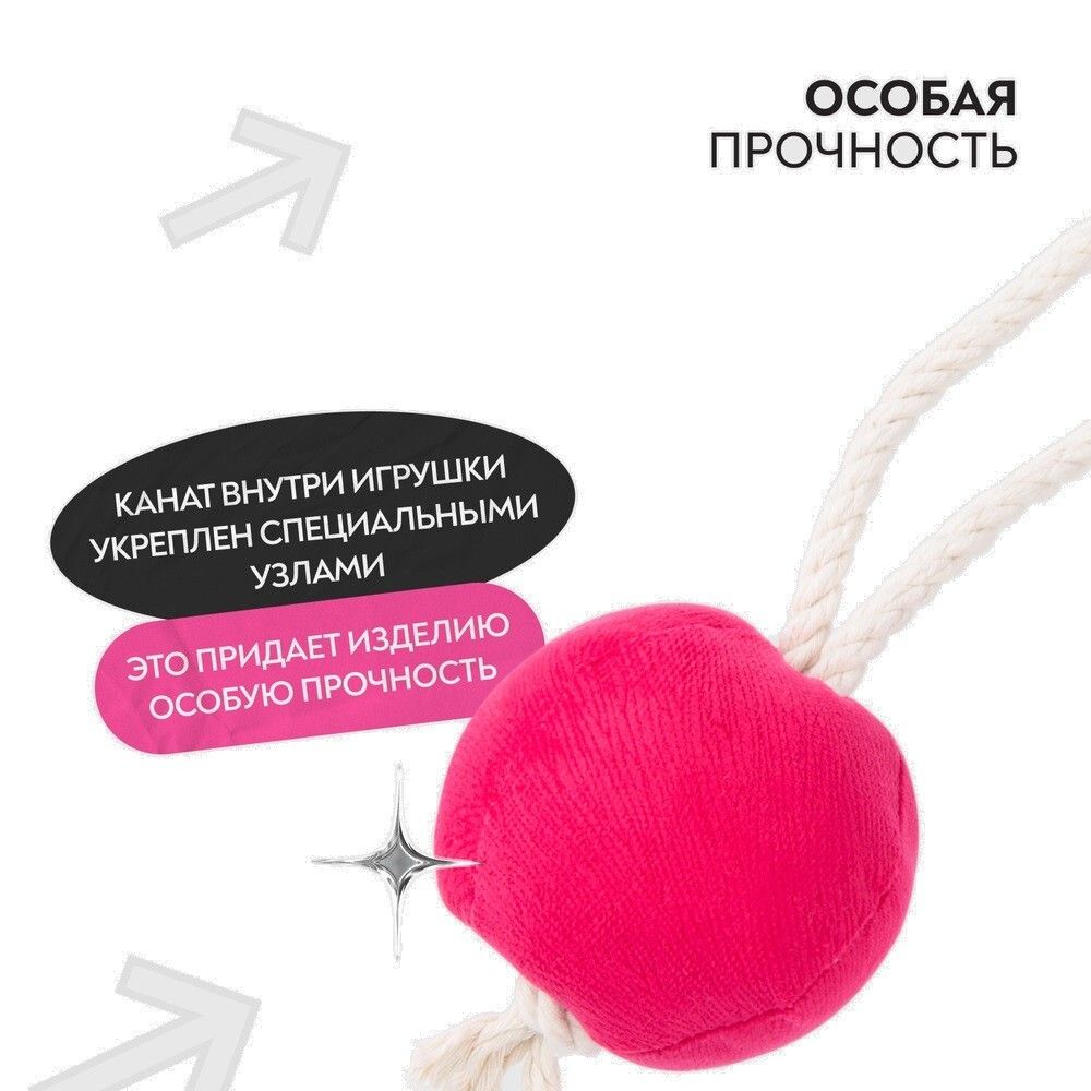 Игрушка Mr.Kranch для собак мелких и средних пород Шарик новогодний с канатом 20х9х9 см, ярко-розовый Игрушка Mr.Kranch для собак мелких и средних пород Шарик новогодний с канатом 20х9х9 см, ярко-розовый