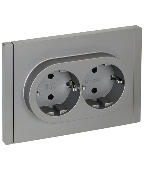FORTE&PIANO Розетка 2-местная с заземлением с защитными шторками безвинтовое крепление 16А FP523 сталь IEK