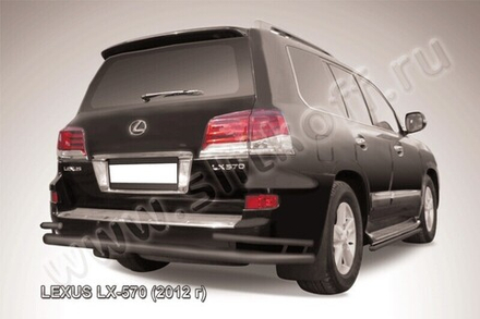 Защита заднего бампера (нержавейка) Lexus LX-570 (2012-2015) d76+d42 (черный)