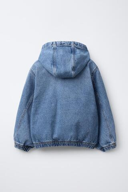 ZARA ДЖИНСОВАЯ КУРТКА С КАПЮШОНОМ, ВЫЦВЕТШИЙ СИНИЙ