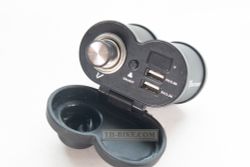 USB charger, 2in1, Cigarette lighter with 2 USB slots. Fast charge. Voltmeter Handlebar/10mm Mirror mount. Motowolf